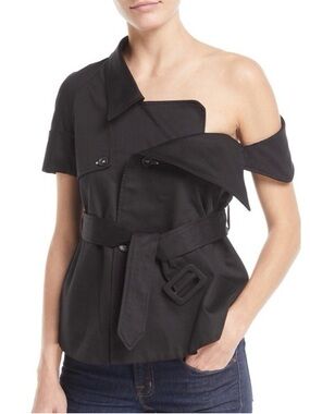 Monographie One-Shoulder Belted Trench Jacket Top Size Large